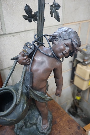 After Auguste Moreau - a bronzed spelter lamp, 